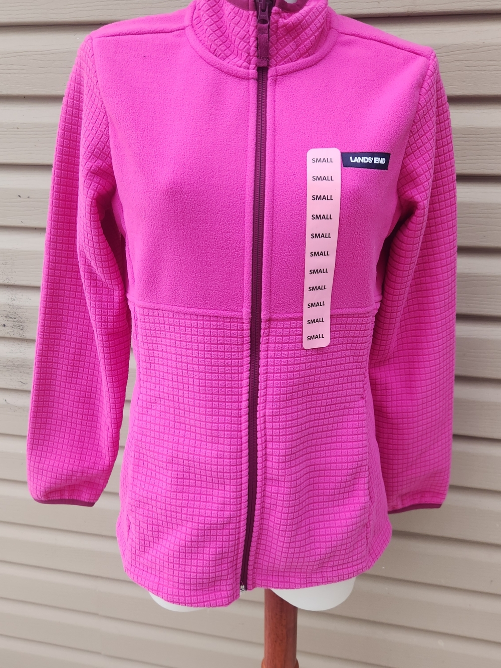 Lands' End Women's Bright Pink Full-Zip Fleece Sweater Small